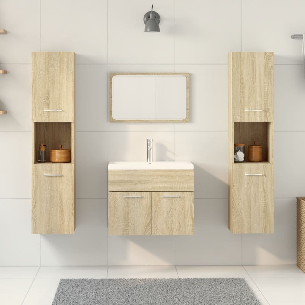 4-delige Badkamermeubelset bewerkt hout sonoma eikenkleurig is nu te koop bij PeponiXL, paradijselijk wonen!
