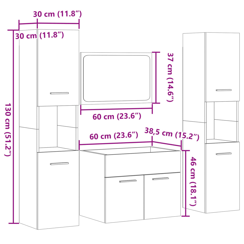 4-delige Badkamermeubelset bewerkt hout sonoma eikenkleurig is nu te koop bij PeponiXL, paradijselijk wonen!