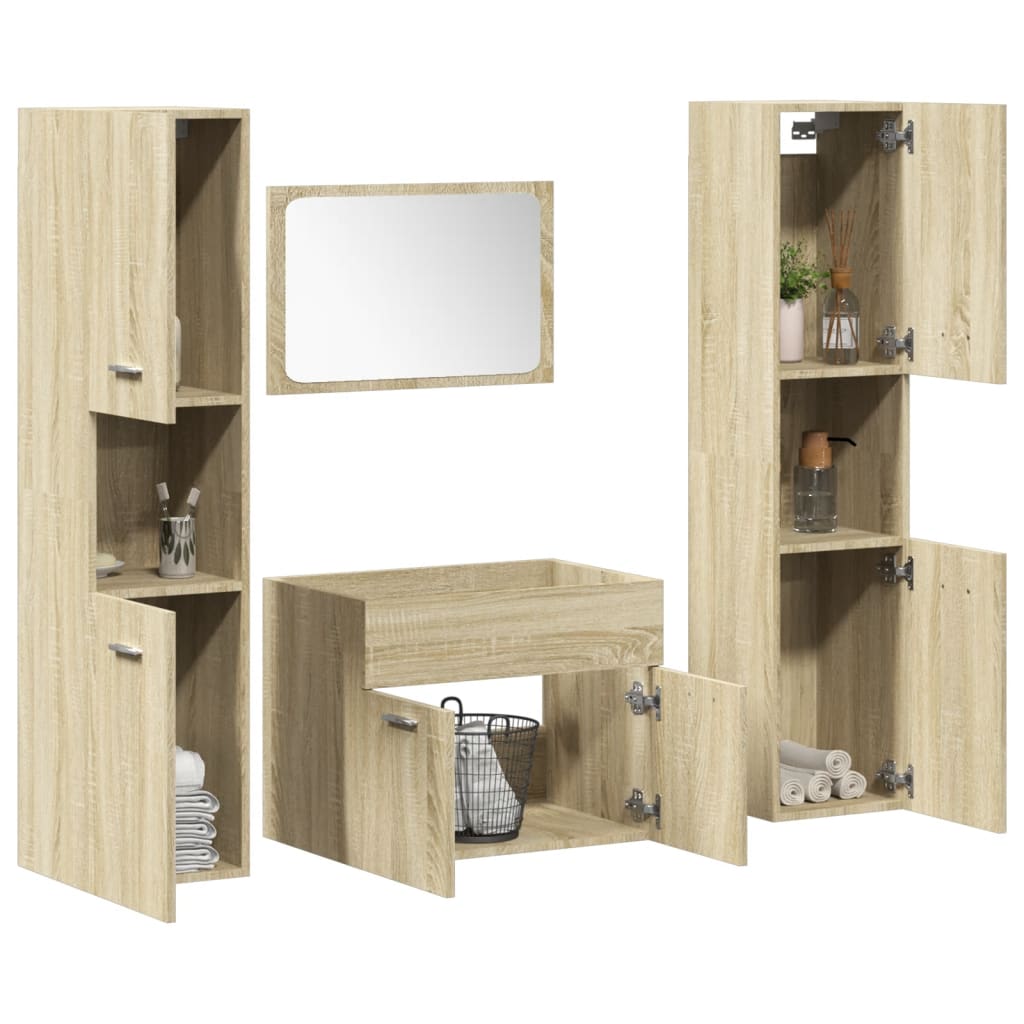 4-delige Badkamermeubelset bewerkt hout sonoma eikenkleurig is nu te koop bij PeponiXL, paradijselijk wonen!
