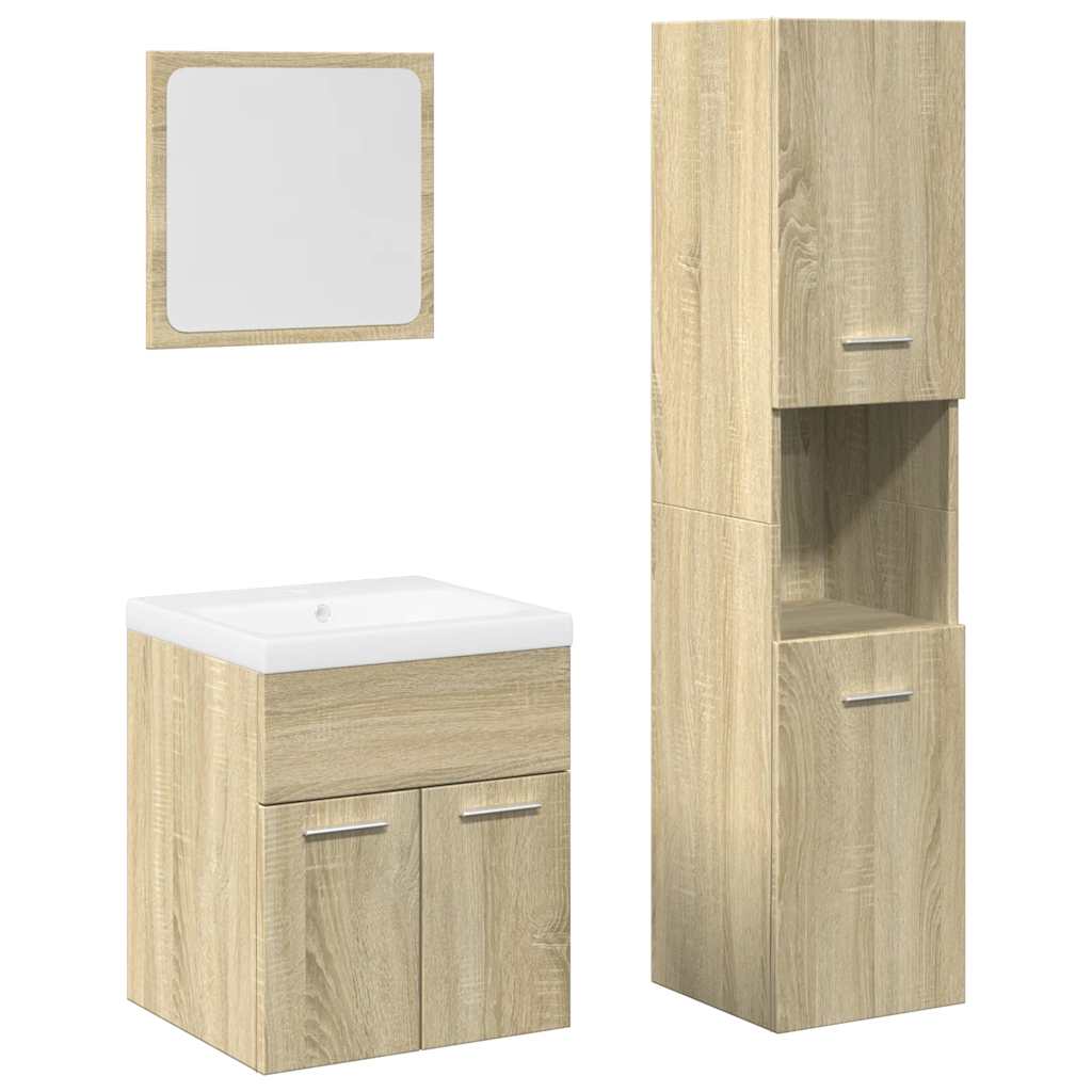 4-delige Badkamermeubelset bewerkt hout sonoma eikenkleurig is nu te koop bij PeponiXL, paradijselijk wonen!