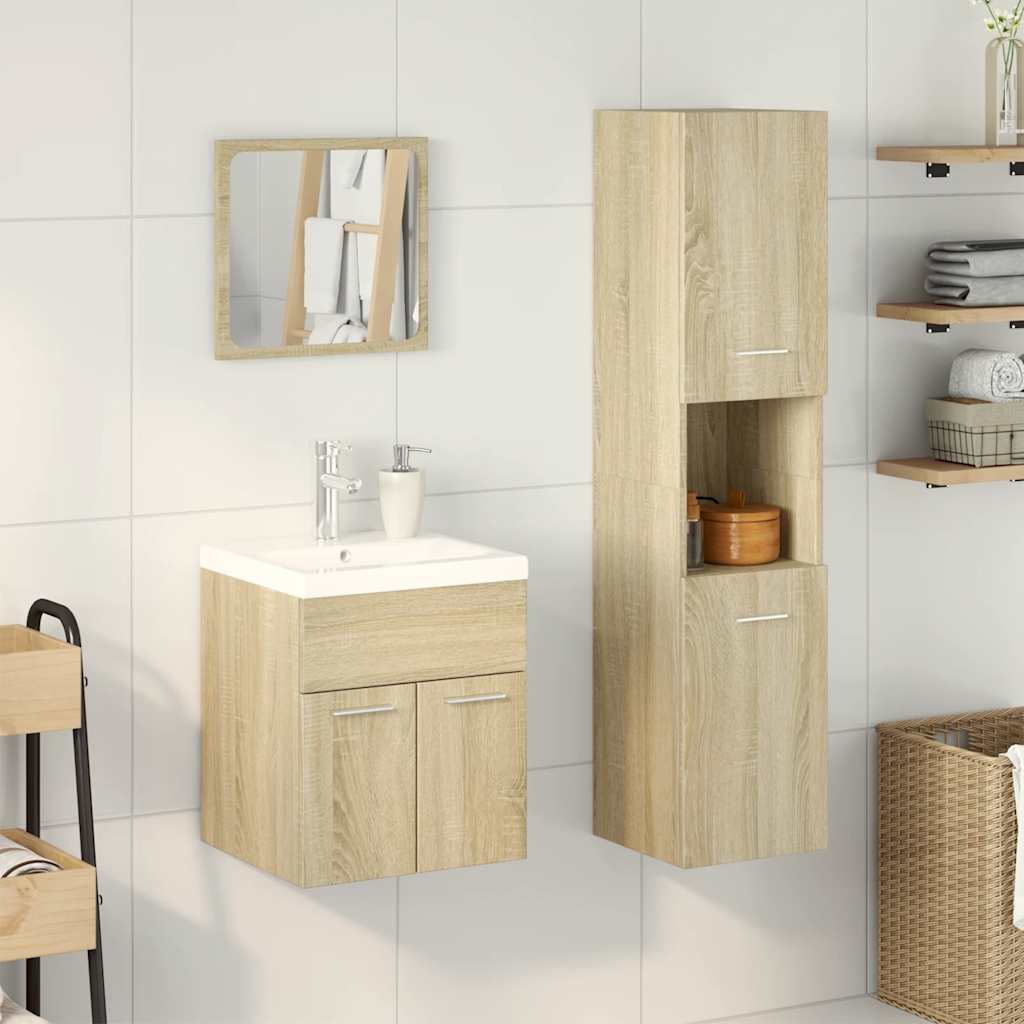 4-delige Badkamermeubelset bewerkt hout sonoma eikenkleurig is nu te koop bij PeponiXL, paradijselijk wonen!