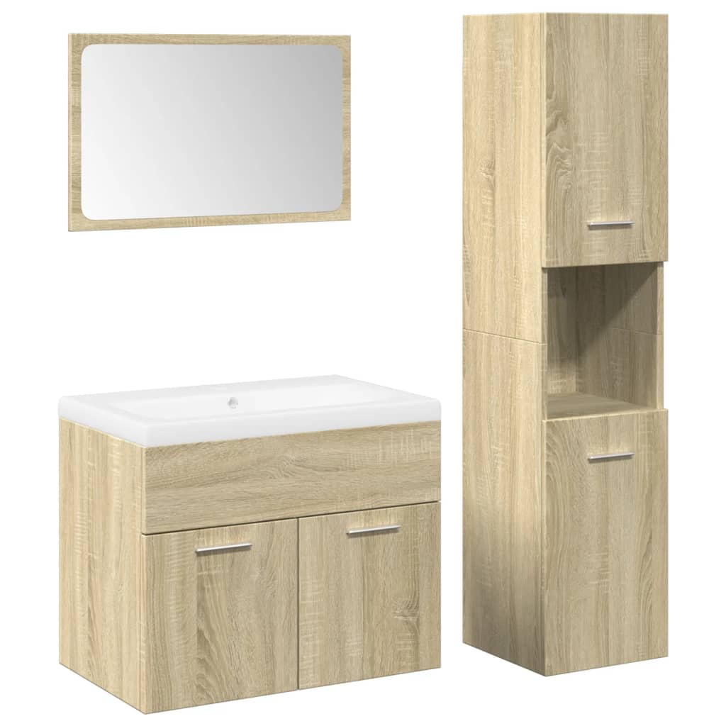 4-delige Badkamermeubelset bewerkt hout sonoma eikenkleurig is nu te koop bij PeponiXL, paradijselijk wonen!