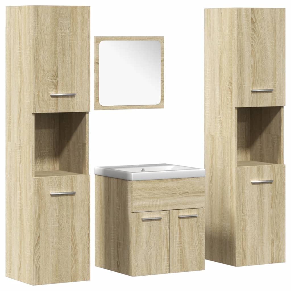 5-delige Badkamermeubelset bewerkt hout sonoma eikenkleurig is nu te koop bij PeponiXL, paradijselijk wonen!