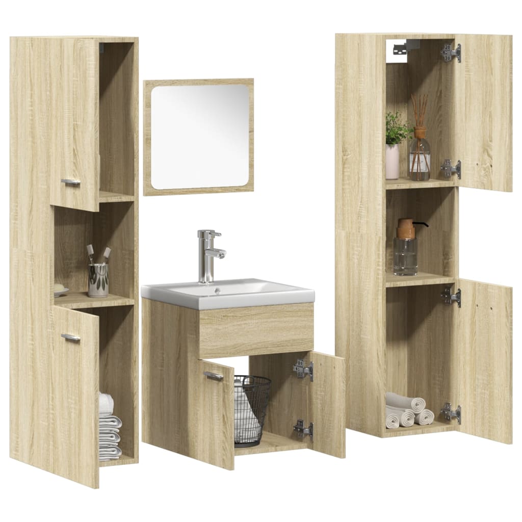 5-delige Badkamermeubelset bewerkt hout sonoma eikenkleurig is nu te koop bij PeponiXL, paradijselijk wonen!