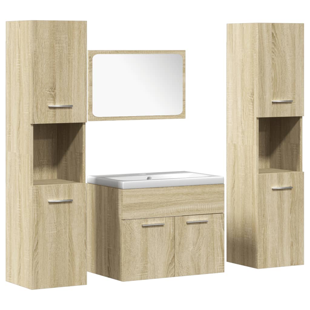 5-delige Badkamermeubelset bewerkt hout sonoma eikenkleurig is nu te koop bij PeponiXL, paradijselijk wonen!