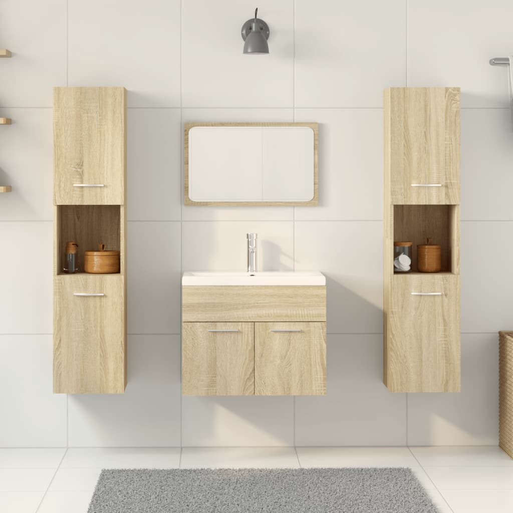 5-delige Badkamermeubelset bewerkt hout sonoma eikenkleurig is nu te koop bij PeponiXL, paradijselijk wonen!