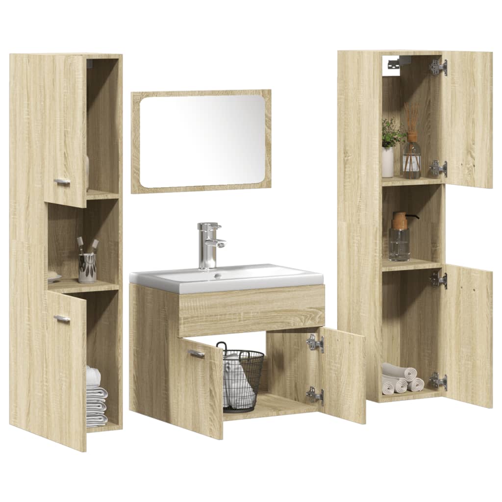 5-delige Badkamermeubelset bewerkt hout sonoma eikenkleurig is nu te koop bij PeponiXL, paradijselijk wonen!