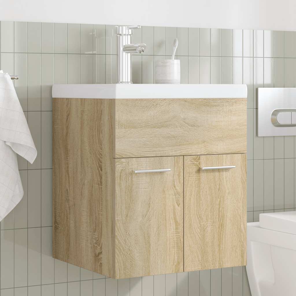 Wastafelmeubel met inbouwwastafel en kraan Sonoma eikenhout is nu te koop bij PeponiXL, paradijselijk wonen!