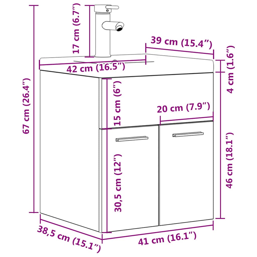Wastafelmeubel met inbouwwastafel en kraan Sonoma eikenhout is nu te koop bij PeponiXL, paradijselijk wonen!