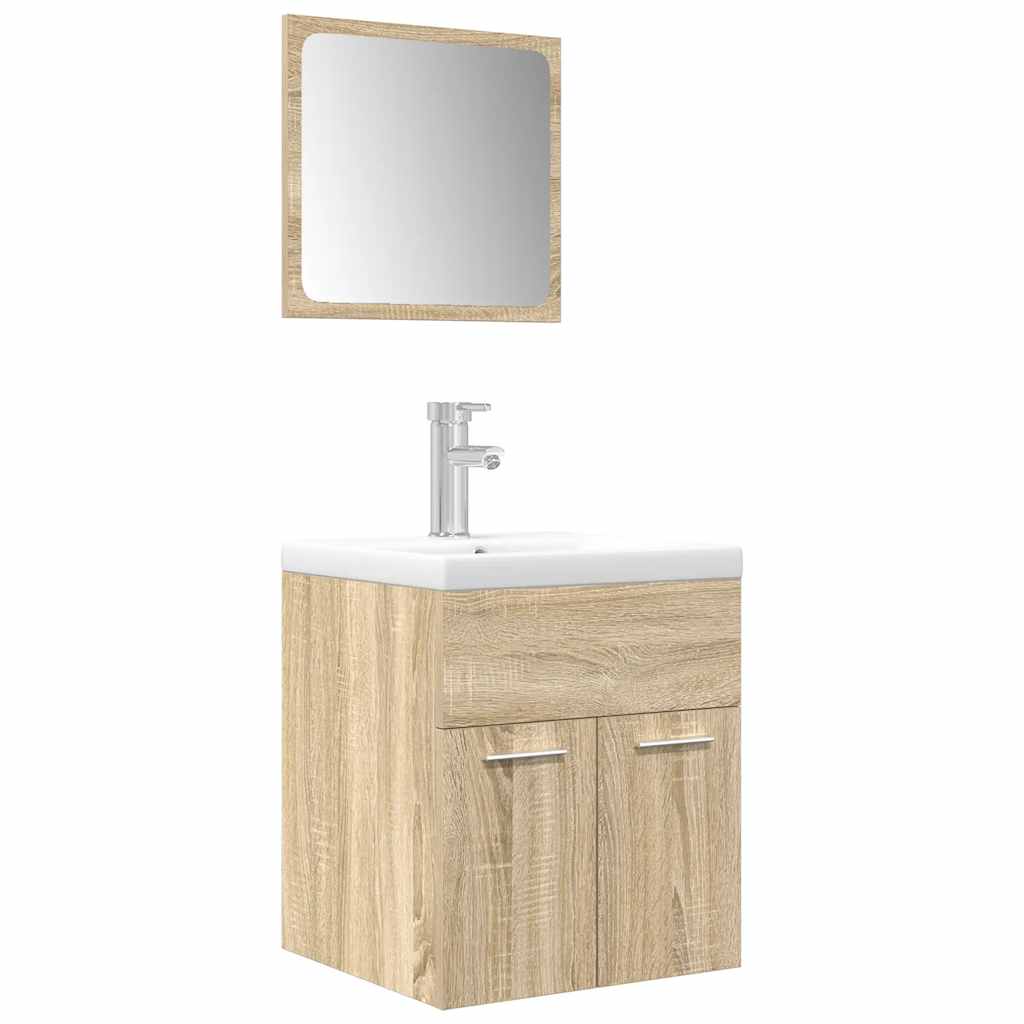 3-delige Badkamermeubelset bewerkt hout sonoma eikenkleurig is nu te koop bij PeponiXL, paradijselijk wonen!