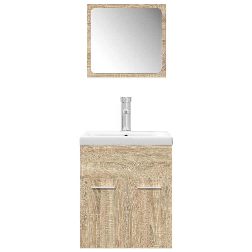 3-delige Badkamermeubelset bewerkt hout sonoma eikenkleurig is nu te koop bij PeponiXL, paradijselijk wonen!