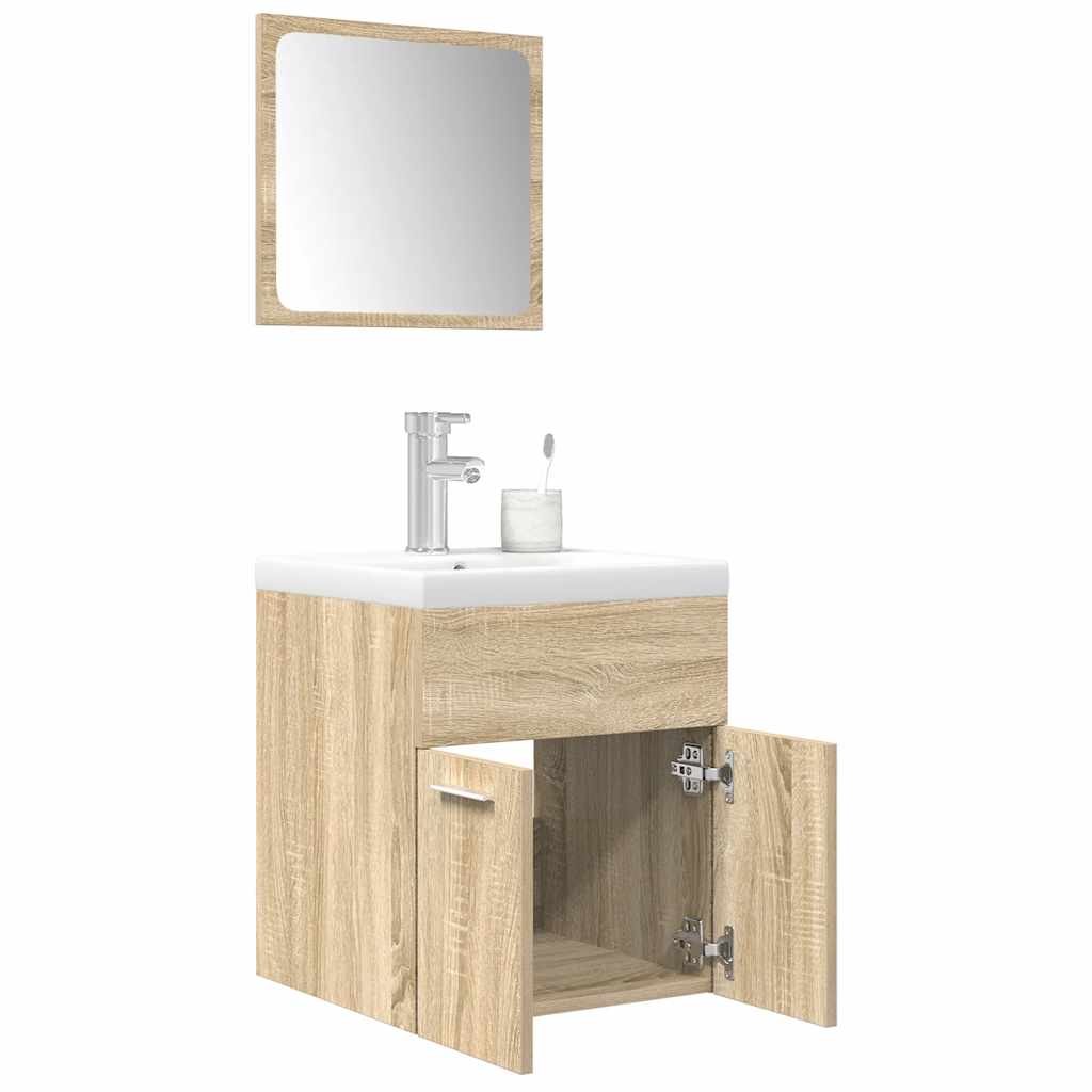 3-delige Badkamermeubelset bewerkt hout sonoma eikenkleurig is nu te koop bij PeponiXL, paradijselijk wonen!