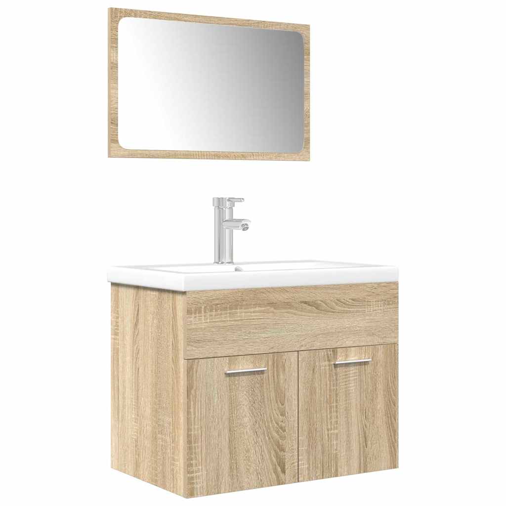 3-delige Badkamermeubelset bewerkt hout sonoma eikenkleurig is nu te koop bij PeponiXL, paradijselijk wonen!