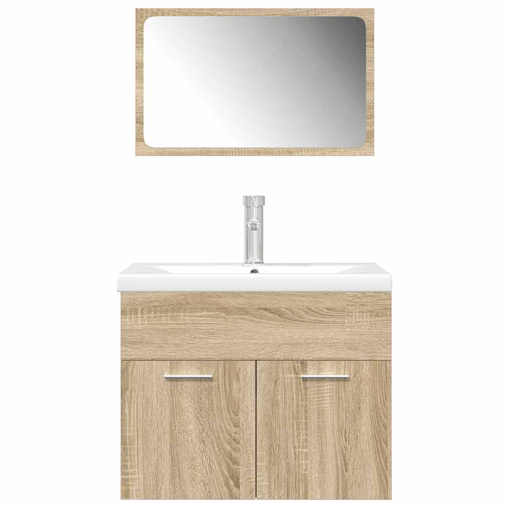 3-delige Badkamermeubelset bewerkt hout sonoma eikenkleurig is nu te koop bij PeponiXL, paradijselijk wonen!