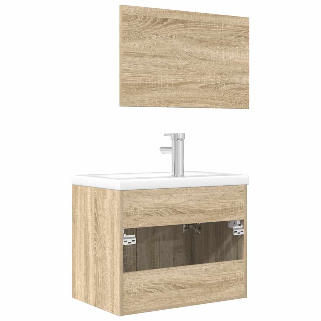 3-delige Badkamermeubelset bewerkt hout sonoma eikenkleurig is nu te koop bij PeponiXL, paradijselijk wonen!