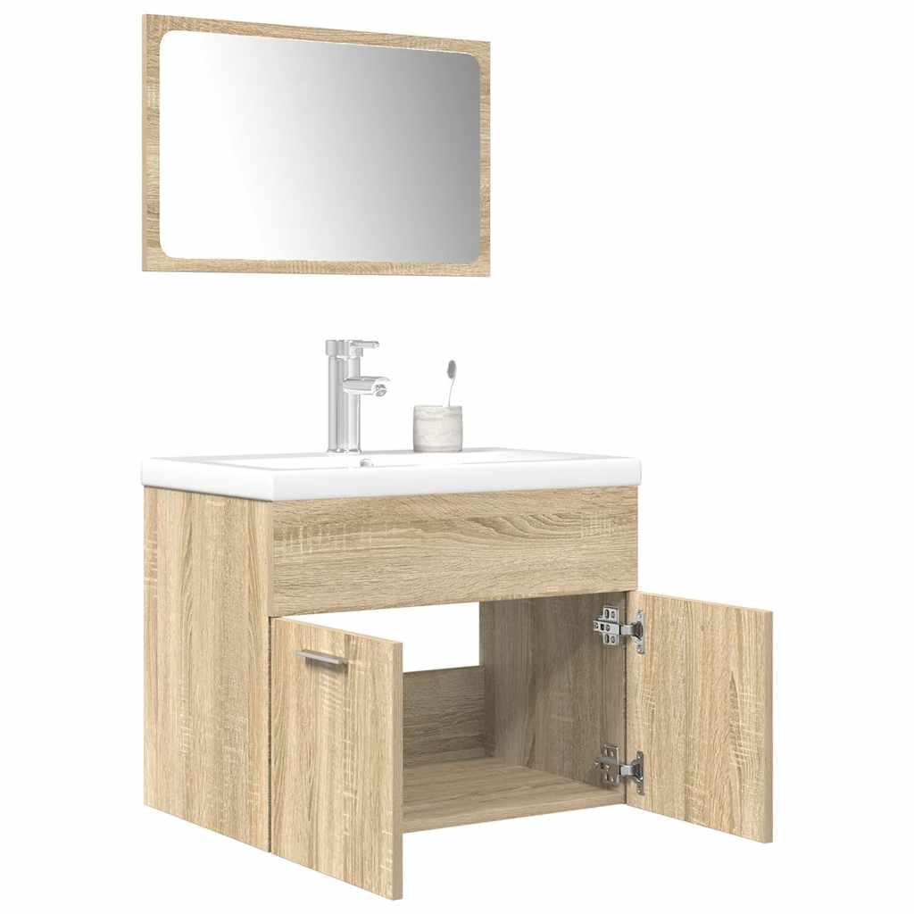 3-delige Badkamermeubelset bewerkt hout sonoma eikenkleurig is nu te koop bij PeponiXL, paradijselijk wonen!