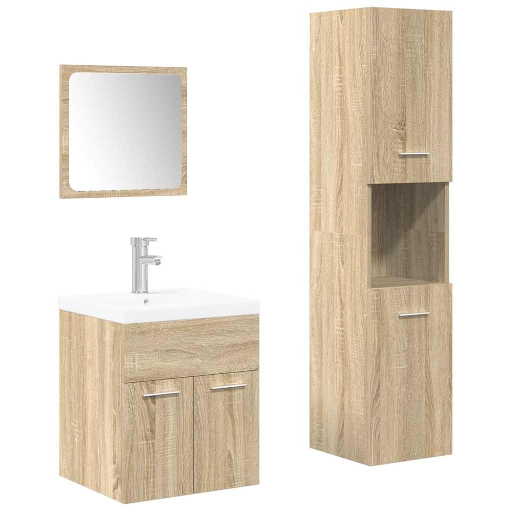 4-delige Badkamermeubelset bewerkt hout sonoma eikenkleurig is nu te koop bij PeponiXL, paradijselijk wonen!