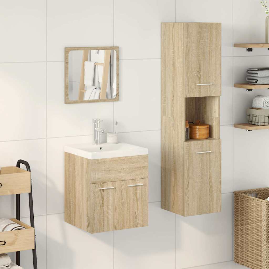 4-delige Badkamermeubelset bewerkt hout sonoma eikenkleurig is nu te koop bij PeponiXL, paradijselijk wonen!