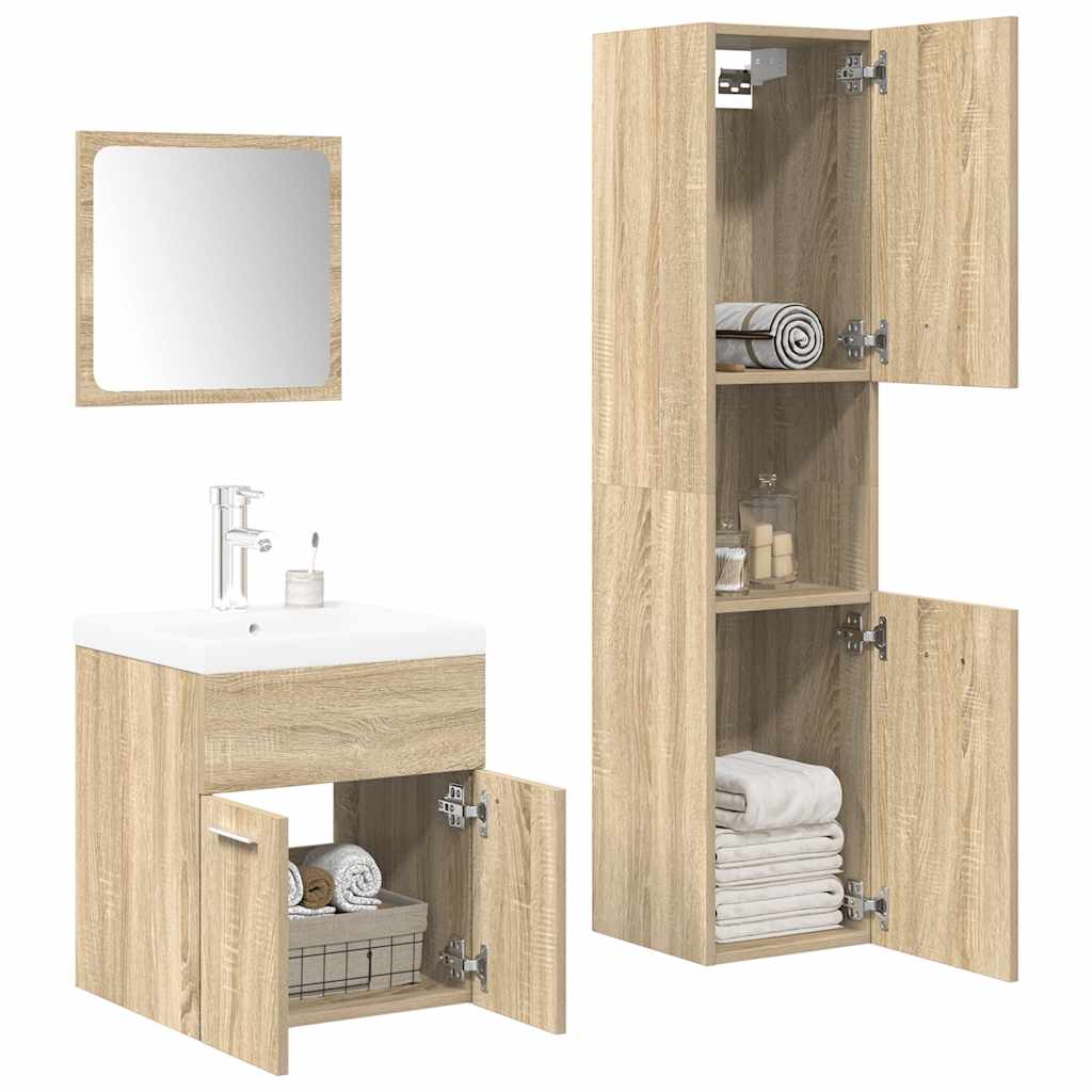 4-delige Badkamermeubelset bewerkt hout sonoma eikenkleurig is nu te koop bij PeponiXL, paradijselijk wonen!