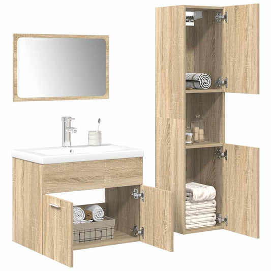 4-delige Badkamermeubelset bewerkt hout sonoma eikenkleurig is nu te koop bij PeponiXL, paradijselijk wonen!