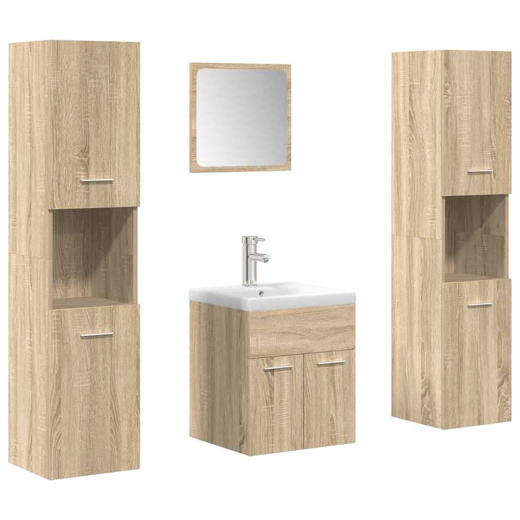 5-delige Badkamermeubelset bewerkt hout sonoma eikenkleurig is nu te koop bij PeponiXL, paradijselijk wonen!