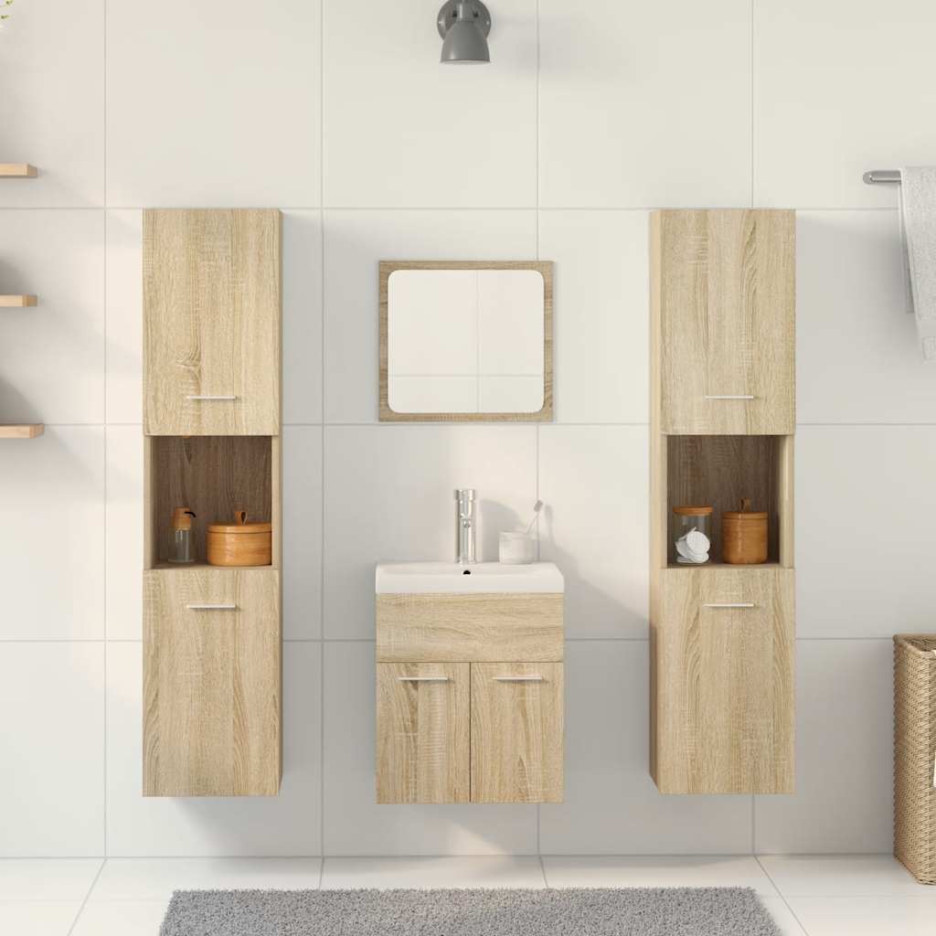 5-delige Badkamermeubelset bewerkt hout sonoma eikenkleurig is nu te koop bij PeponiXL, paradijselijk wonen!