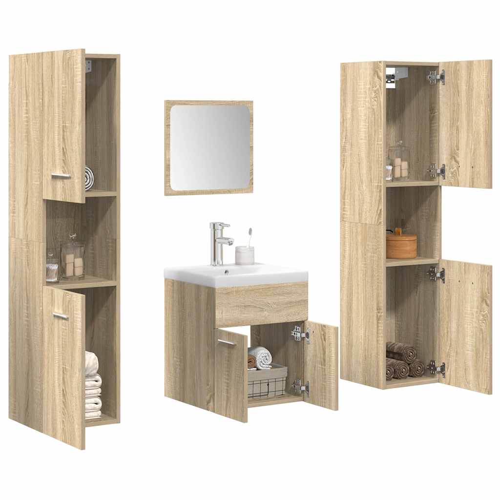 5-delige Badkamermeubelset bewerkt hout sonoma eikenkleurig is nu te koop bij PeponiXL, paradijselijk wonen!