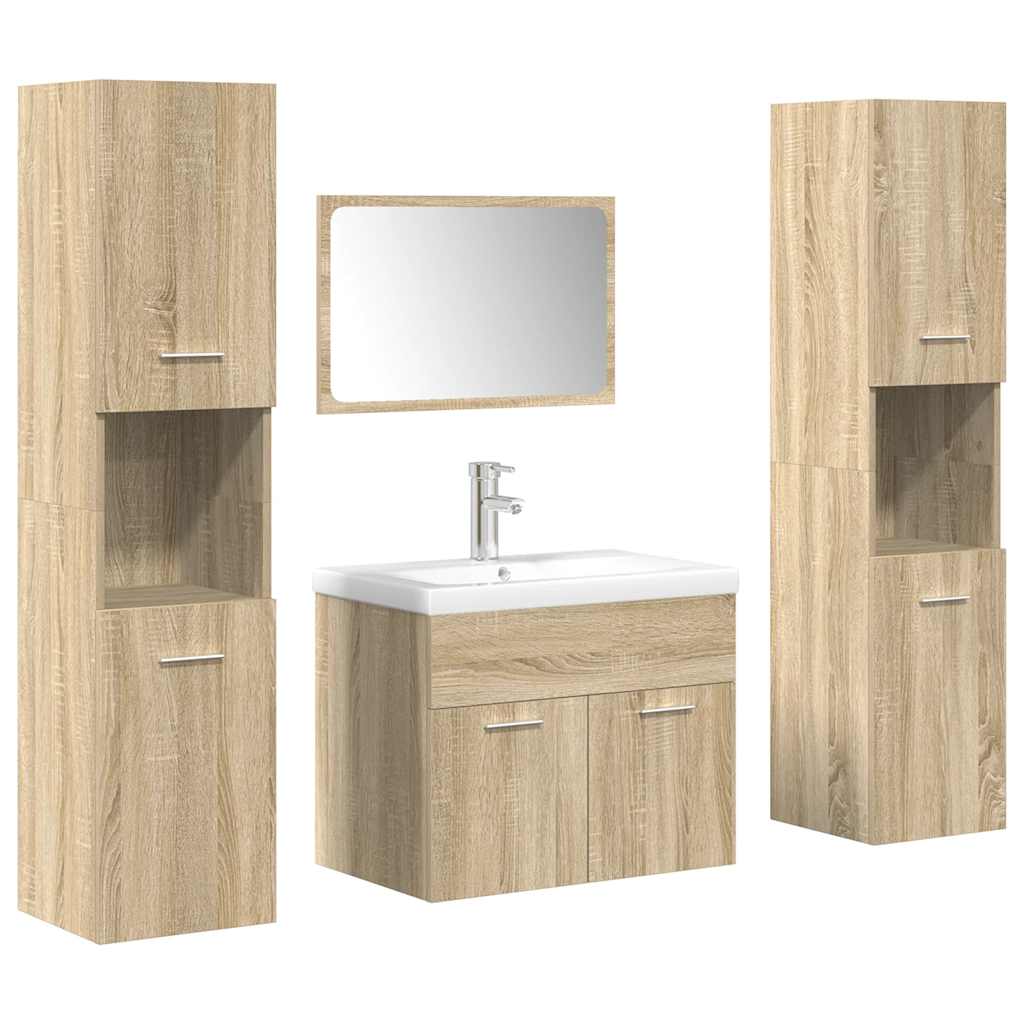 5-delige Badkamermeubelset bewerkt hout sonoma eikenkleurig is nu te koop bij PeponiXL, paradijselijk wonen!