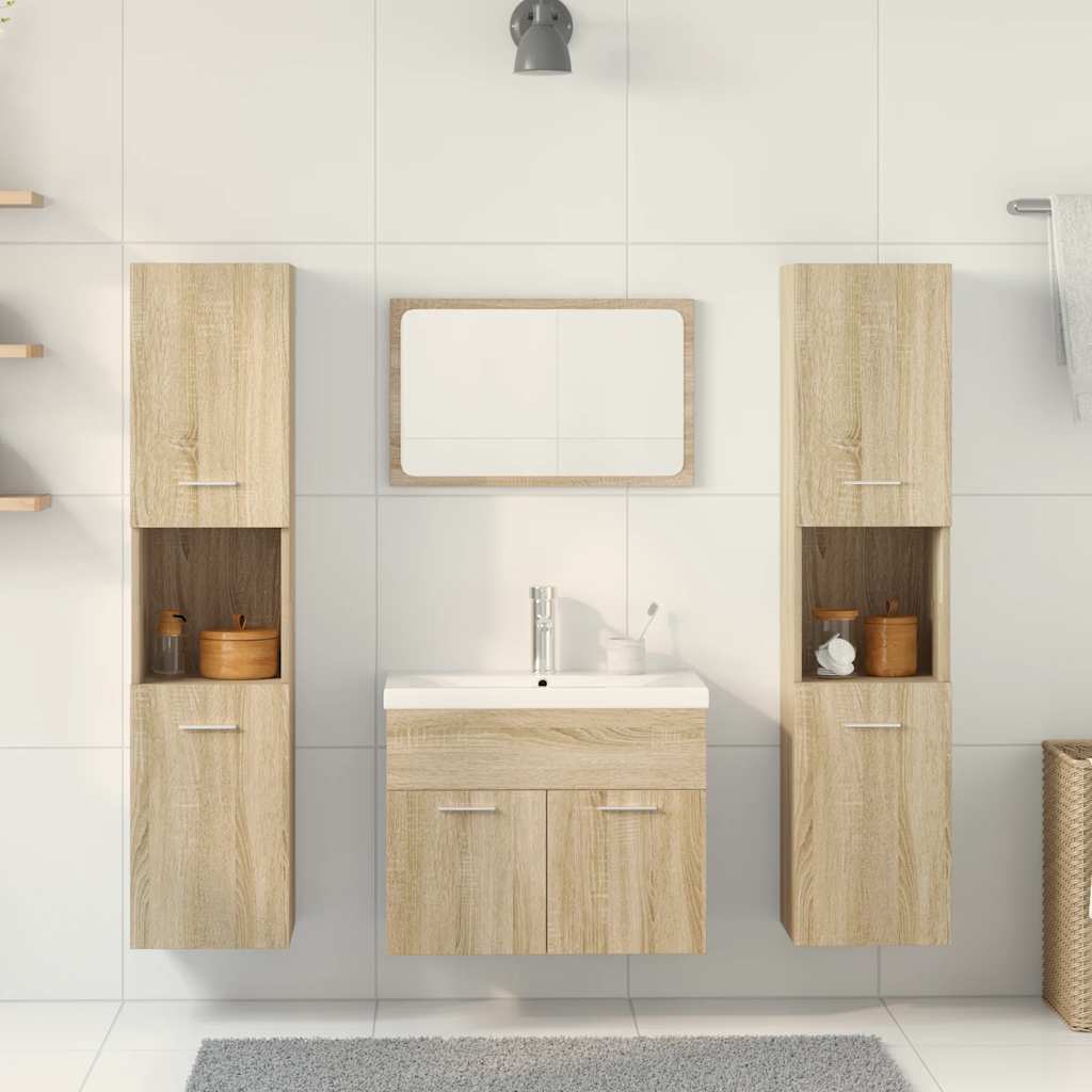 5-delige Badkamermeubelset bewerkt hout sonoma eikenkleurig is nu te koop bij PeponiXL, paradijselijk wonen!