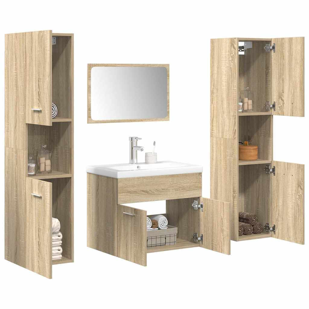 5-delige Badkamermeubelset bewerkt hout sonoma eikenkleurig is nu te koop bij PeponiXL, paradijselijk wonen!