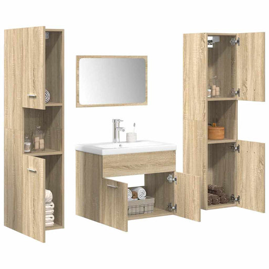 5-delige Badkamermeubelset bewerkt hout sonoma eikenkleurig is nu te koop bij PeponiXL, paradijselijk wonen!