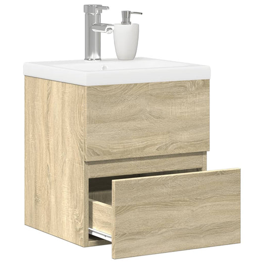 2-delige Badkamermeubelset bewerkt hout sonoma eikenkleurig is nu te koop bij PeponiXL, paradijselijk wonen!