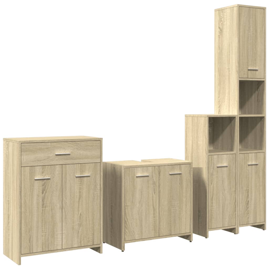 4-delige Badkamermeubelset bewerkt hout sonoma eikenkleurig is nu te koop bij PeponiXL, paradijselijk wonen!
