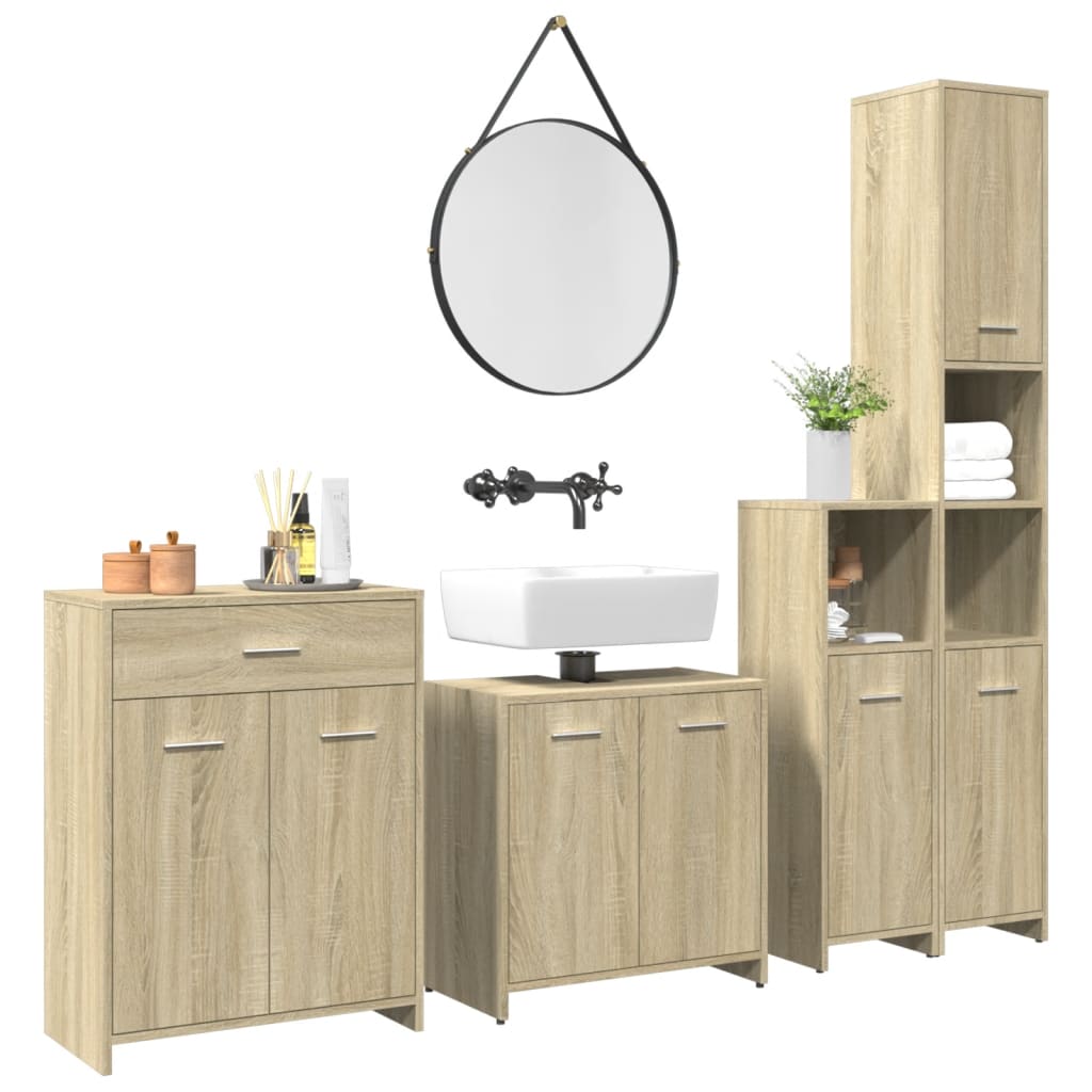 4-delige Badkamermeubelset bewerkt hout sonoma eikenkleurig is nu te koop bij PeponiXL, paradijselijk wonen!