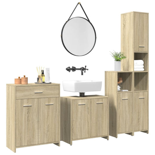 4-delige Badkamermeubelset bewerkt hout sonoma eikenkleurig is nu te koop bij PeponiXL, paradijselijk wonen!