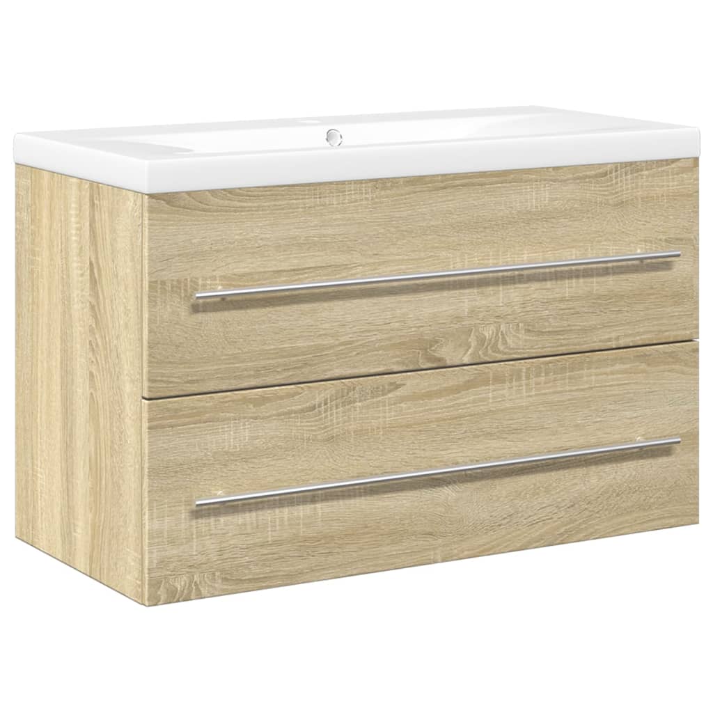 2-delige Badkamermeubelset bewerkt hout sonoma eikenkleurig is nu te koop bij PeponiXL, paradijselijk wonen!