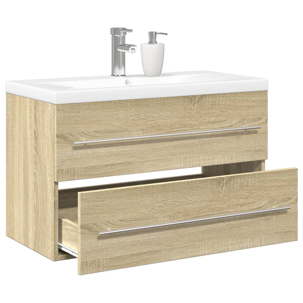 2-delige Badkamermeubelset bewerkt hout sonoma eikenkleurig is nu te koop bij PeponiXL, paradijselijk wonen!