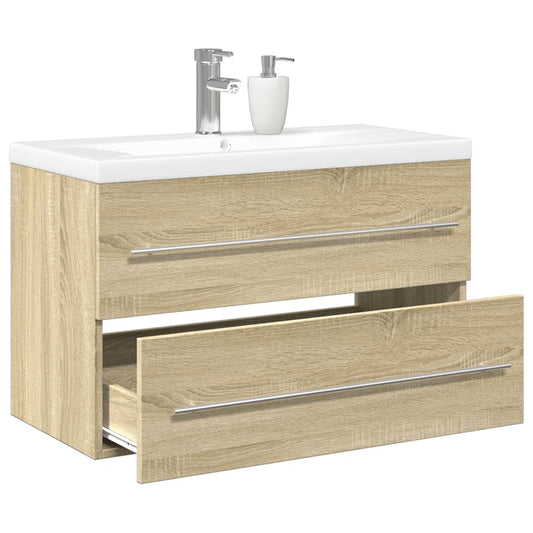 2-delige Badkamermeubelset bewerkt hout sonoma eikenkleurig is nu te koop bij PeponiXL, paradijselijk wonen!
