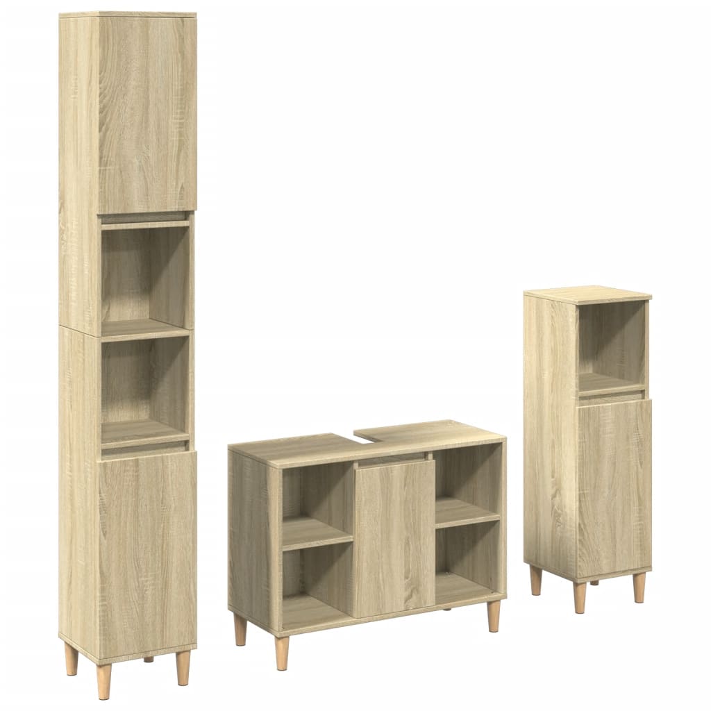 3-delige Badkamermeubelset bewerkt hout sonoma eikenkleurig is nu te koop bij PeponiXL, paradijselijk wonen!