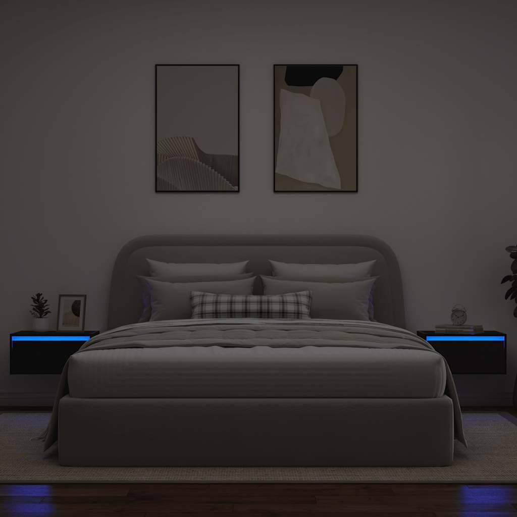 Nachtkastjes met LED's 2 st wandgemonteerd zwart eiken is nu te koop bij PeponiXL, paradijselijk wonen!