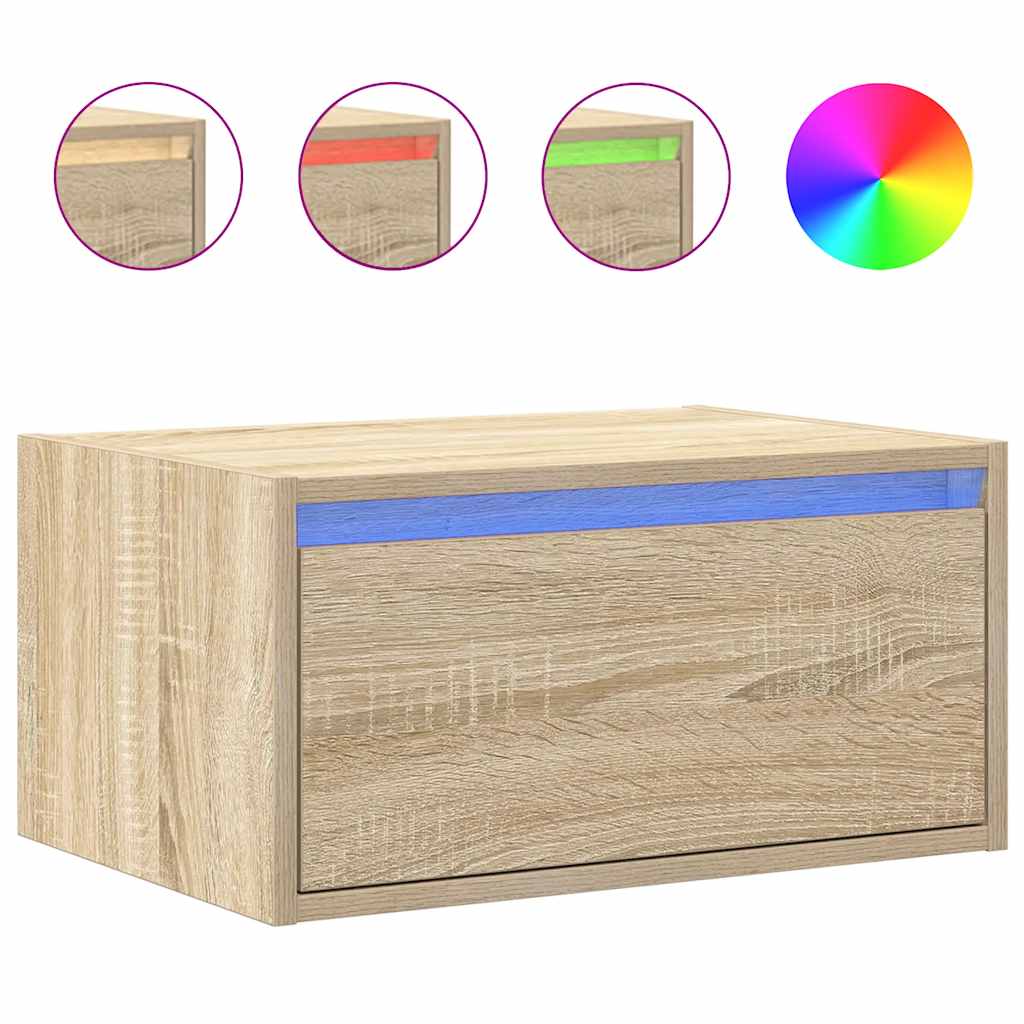 Nachtkastje met LED's wandgemonteerd sonoma eikenkleurig is nu te koop bij PeponiXL, paradijselijk wonen!