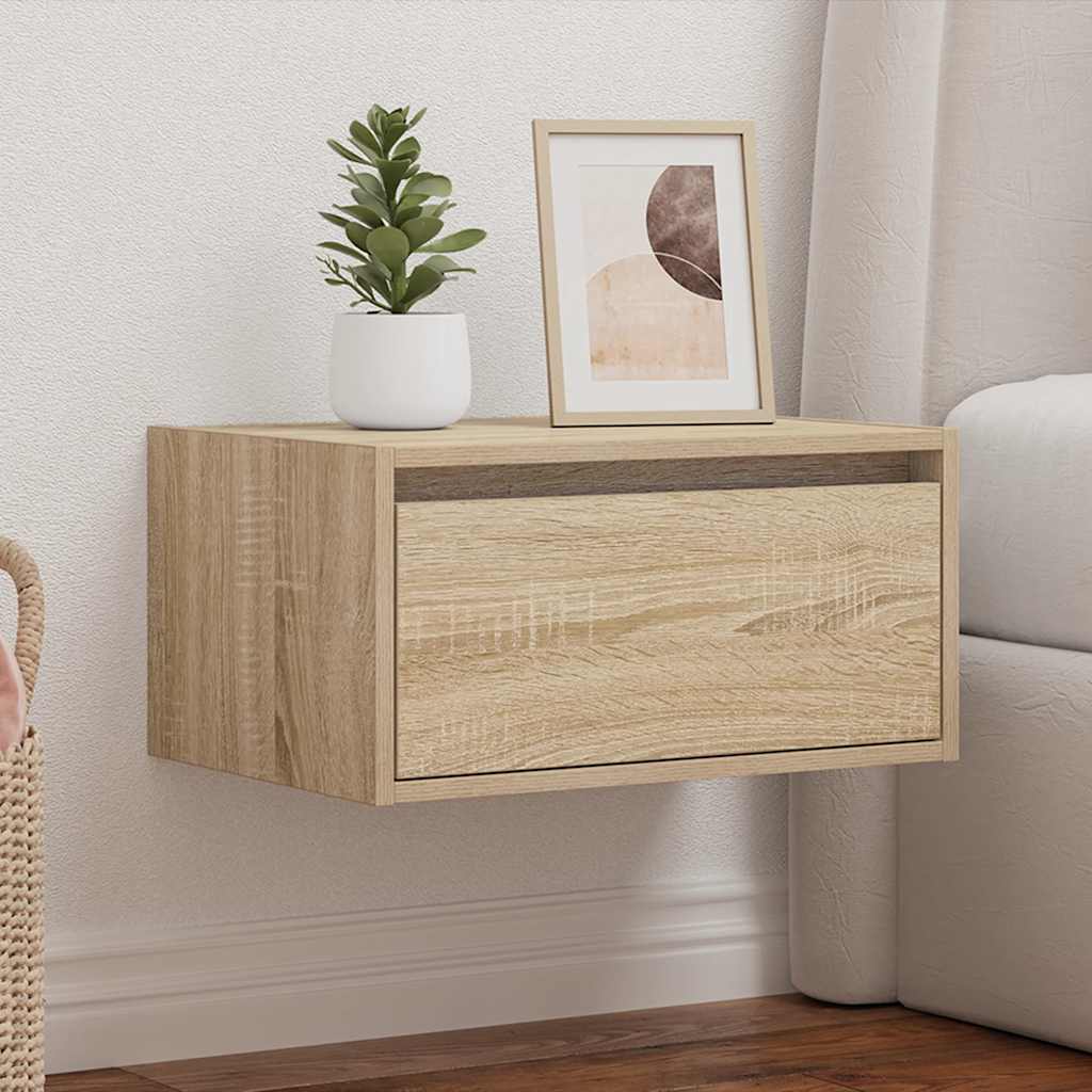 Nachtkastje met LED's wandgemonteerd sonoma eikenkleurig is nu te koop bij PeponiXL, paradijselijk wonen!