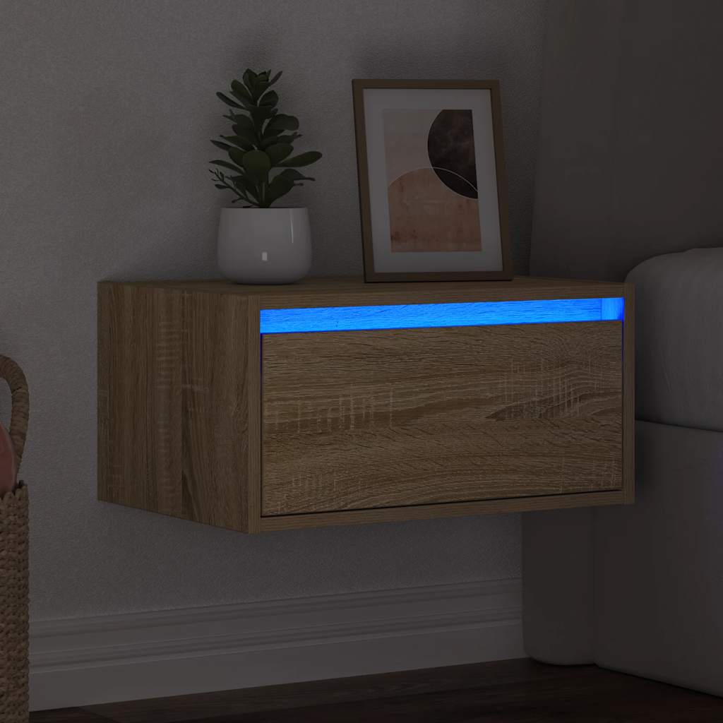 Nachtkastje met LED's wandgemonteerd sonoma eikenkleurig is nu te koop bij PeponiXL, paradijselijk wonen!
