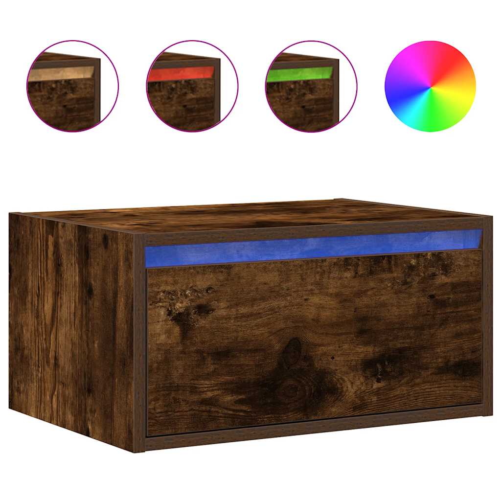Nachtkastje met LED's wandgemonteerd gerookt eikenkleurig is nu te koop bij PeponiXL, paradijselijk wonen!