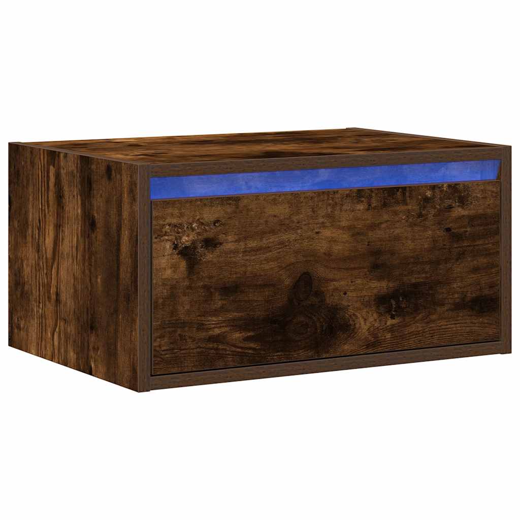 Nachtkastje met LED's wandgemonteerd gerookt eikenkleurig is nu te koop bij PeponiXL, paradijselijk wonen!