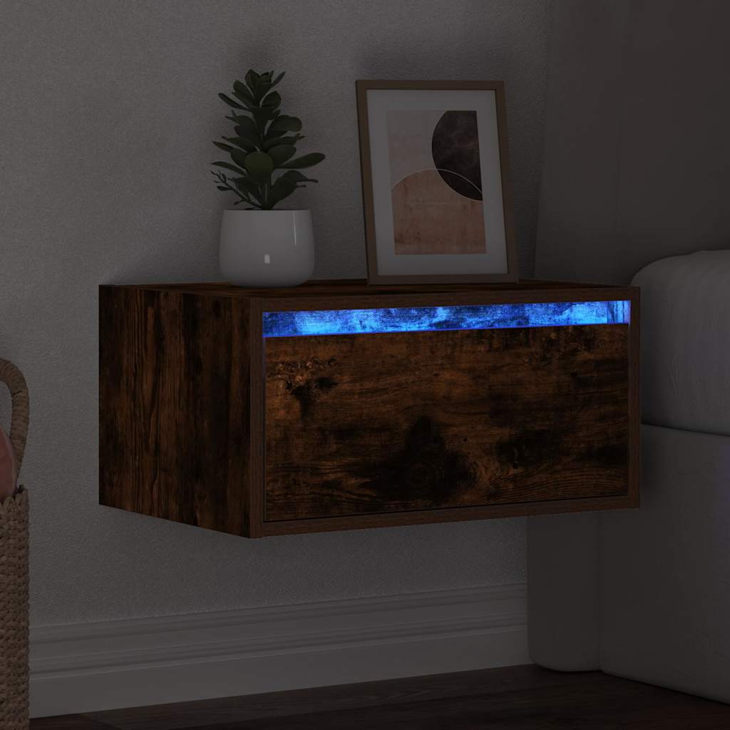 Nachtkastje met LED's wandgemonteerd gerookt eikenkleurig is nu te koop bij PeponiXL, paradijselijk wonen!