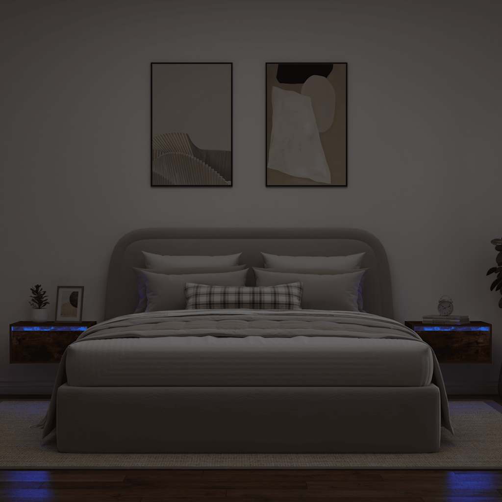 Nachtkastjes met LED's 2 st wandgemonteerd gerookt eikenkleurig is nu te koop bij PeponiXL, paradijselijk wonen!
