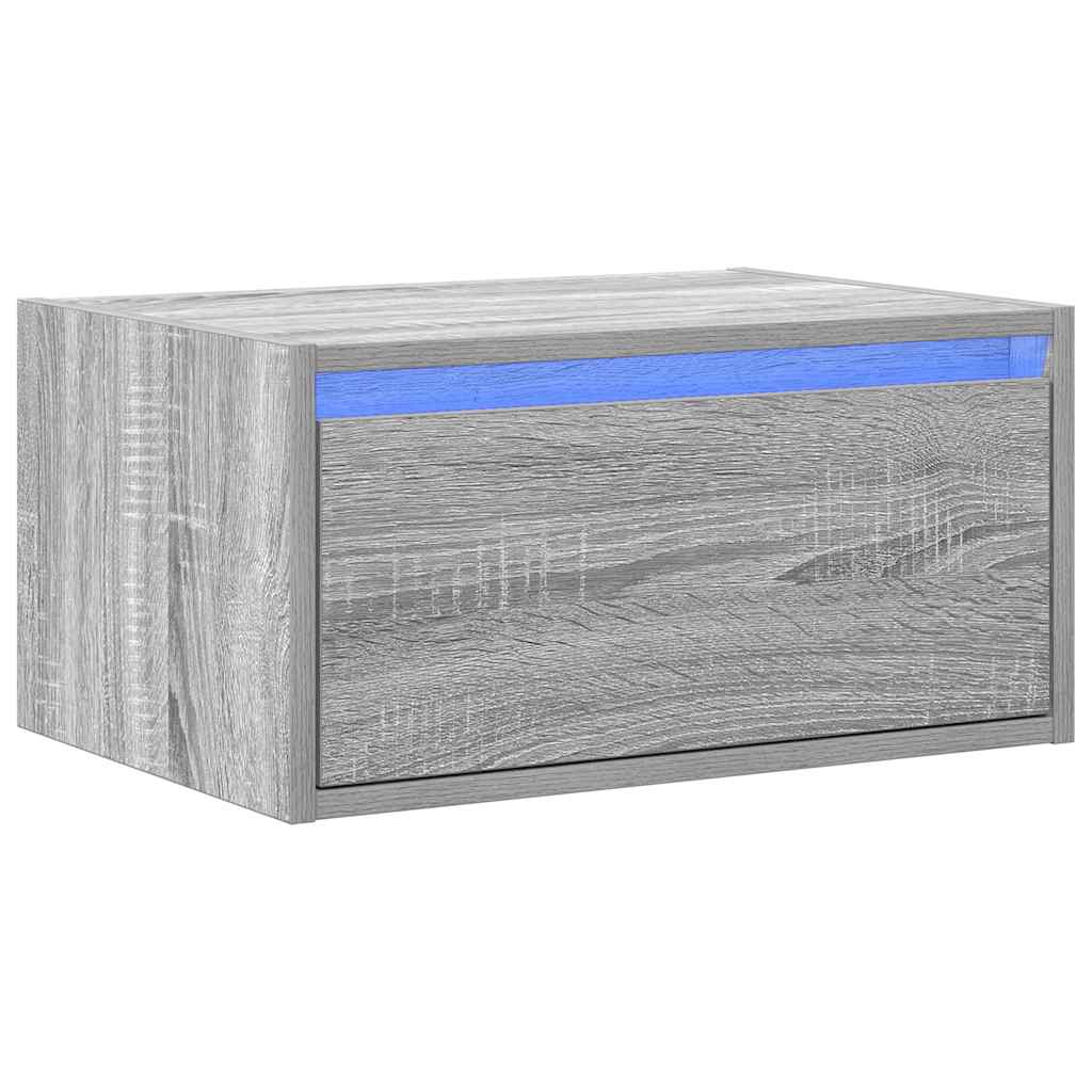 Nachtkastje met LED's wandgemonteerd grijs sonoma eikenkleurig is nu te koop bij PeponiXL, paradijselijk wonen!
