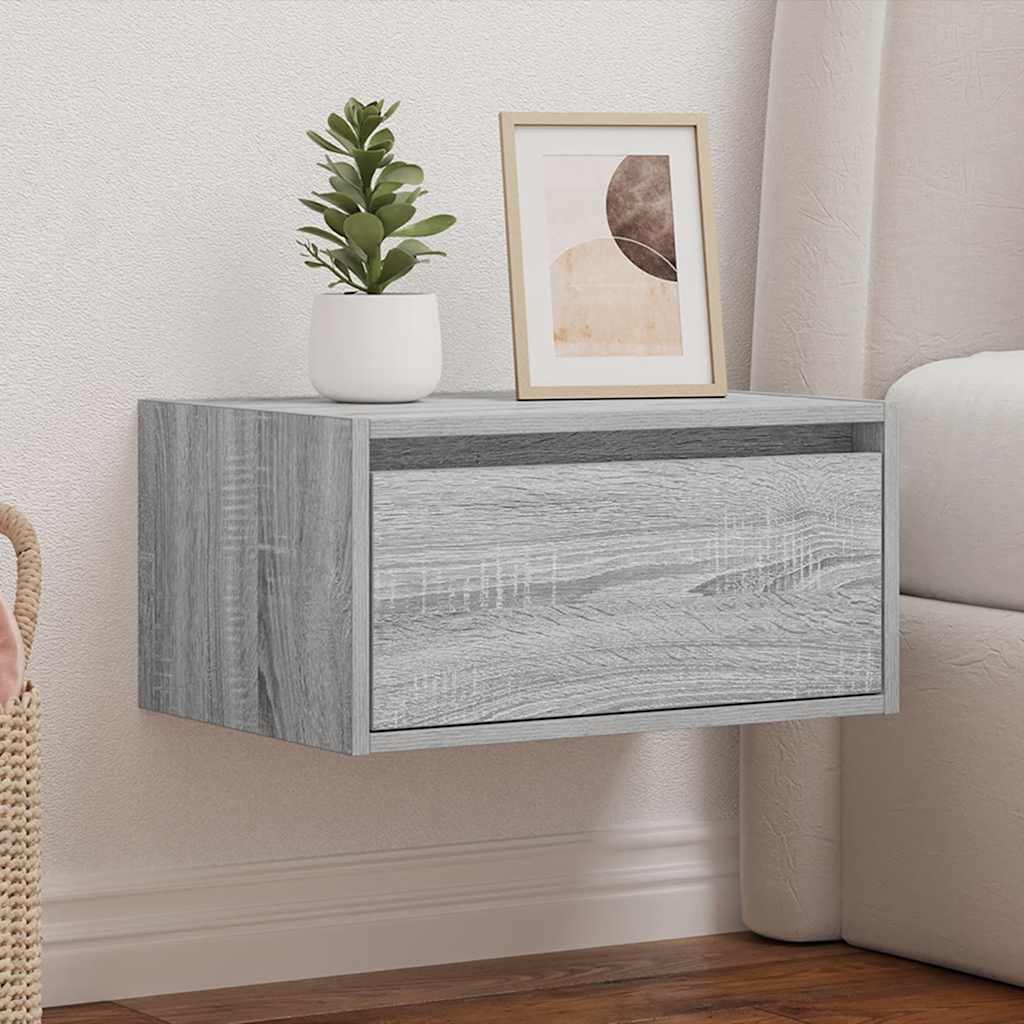 Nachtkastje met LED's wandgemonteerd grijs sonoma eikenkleurig is nu te koop bij PeponiXL, paradijselijk wonen!
