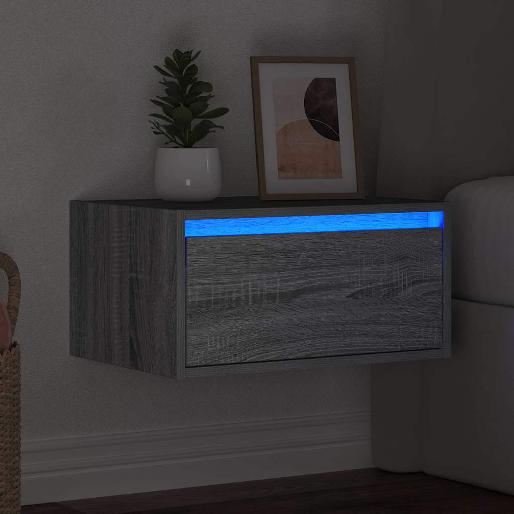 Nachtkastje met LED's wandgemonteerd grijs sonoma eikenkleurig is nu te koop bij PeponiXL, paradijselijk wonen!